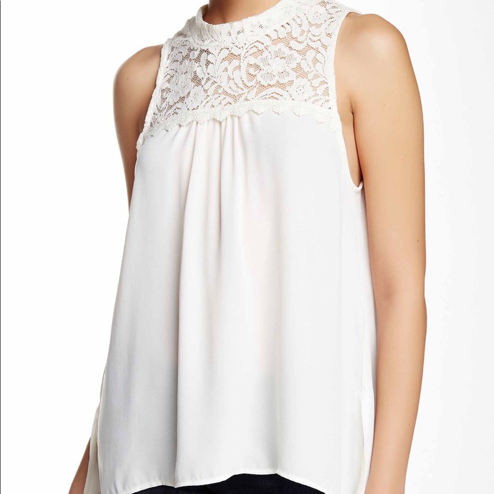 Lush Mock Neck Lace Detail Tank